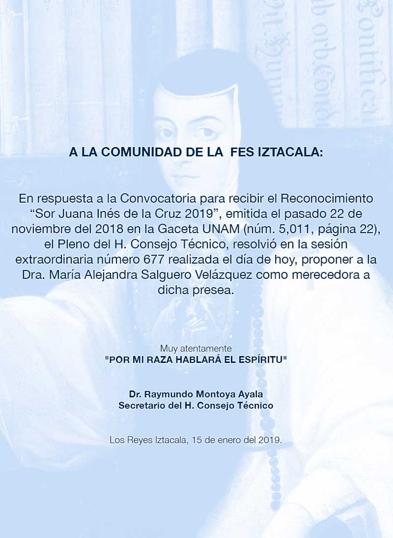 Designación para recibir el Reconocimiento -Sor Juana Inés de la Cruz 2019-