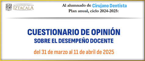 Al alumnado de CIRUJANO DENTISTA. Plan anual, ciclo 2024 - 2025: CUESTIONARIO DE OPINIÓN SOBRE EL DESEMPEÑO DOCENTE.